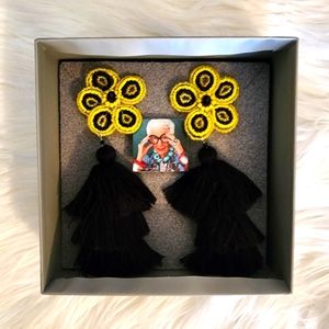 RaRa Avis NEW pair bold Yellow & Black Colored Beaded Tassel Drop Earrings